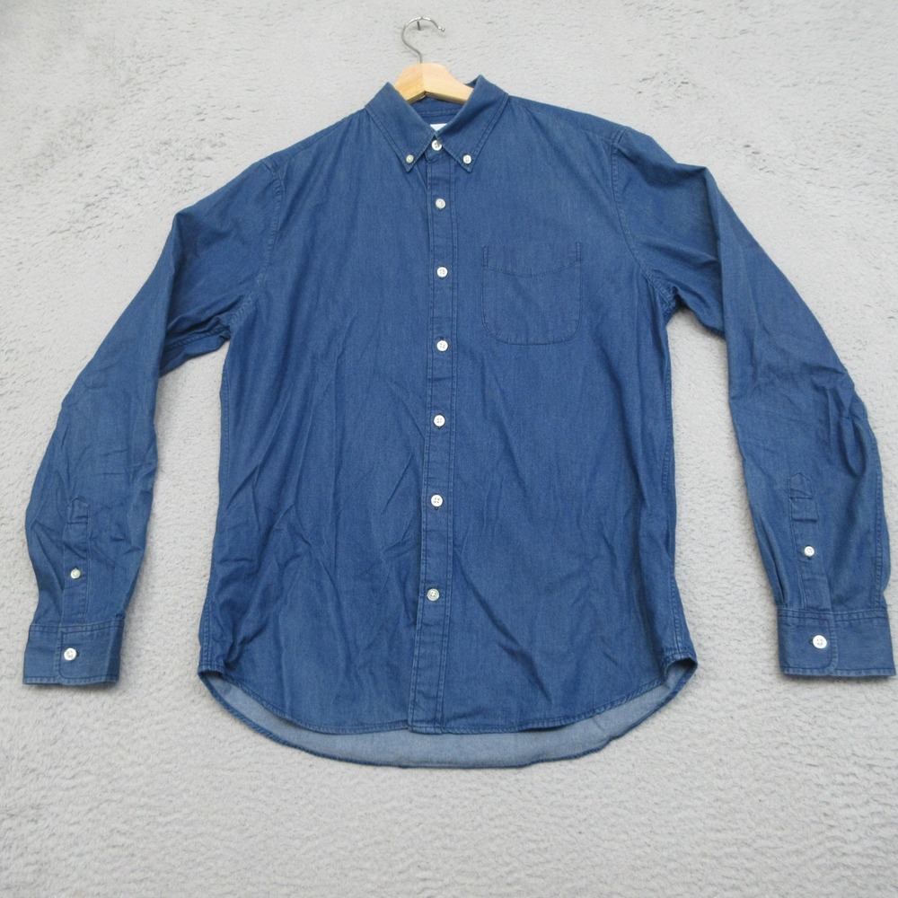 Gap Indigo Twill Shirt Men M Blue Cotton Denim Longsleeve Casual Preppy Workwear